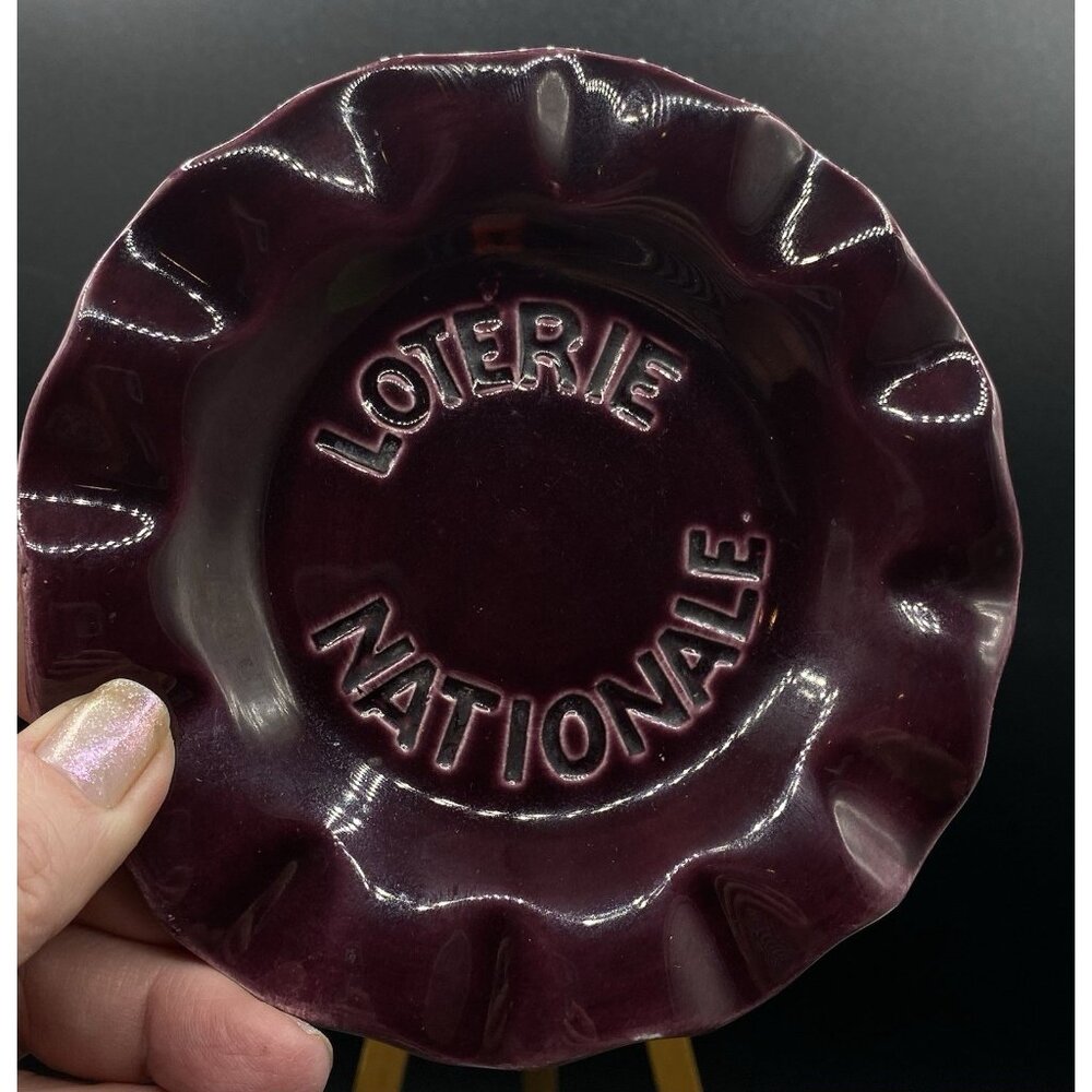 St Clement Pottery Maroon Loterie Nationale Ashtray France Dish Vintage - Picture 5 of 5